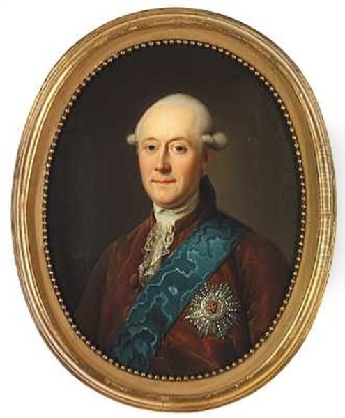 A. P. Bernstorff  I Rod Dragt Baerende Elefantordenens Bla Band Og Stjerne Oil Painting by Jens Juel