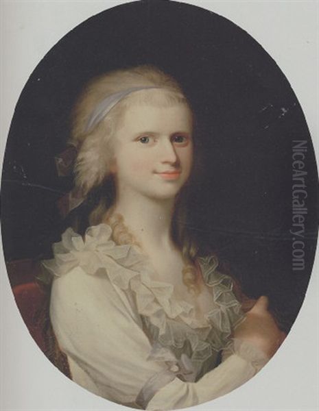 Portraet Af En Ung Pige Med Lyst Langt Har, Hun Er Iklaedt En Cremefarvet Kjole Med Flaeser I Halsundskaeringen Oil Painting by Jens Juel