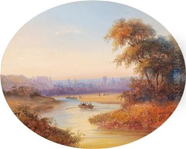 Two Vedute Oil Painting by Jean Marie Auguste Jugelet