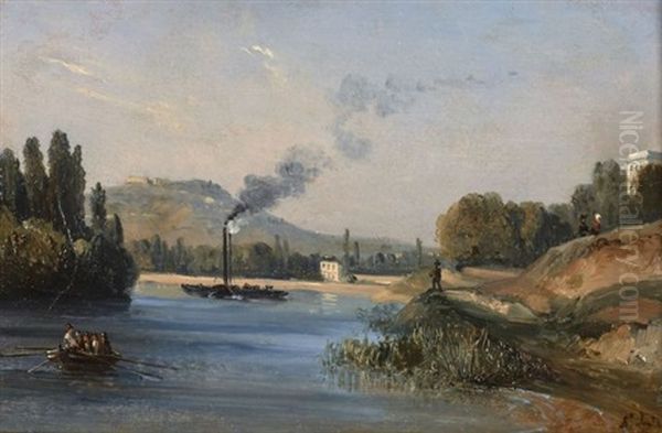 Vue De La Seine Entre Paris Et Sevres Oil Painting by Jean Marie Auguste Jugelet
