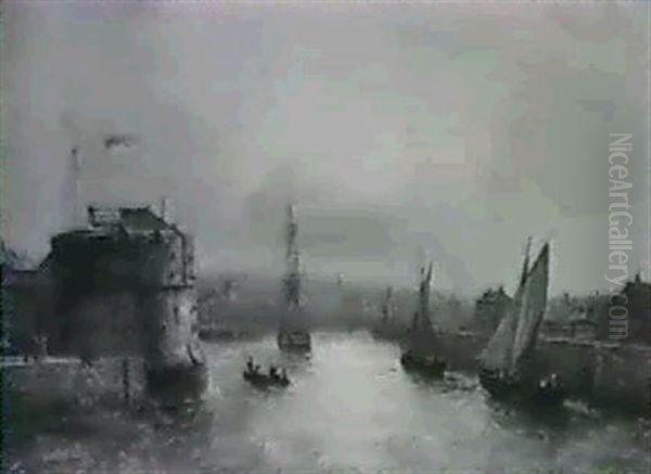 Sunset Over Le Havre Oil Painting by Jean Marie Auguste Jugelet