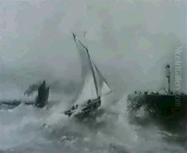 Vaisseau En Mer Agitee Oil Painting by Jean Marie Auguste Jugelet