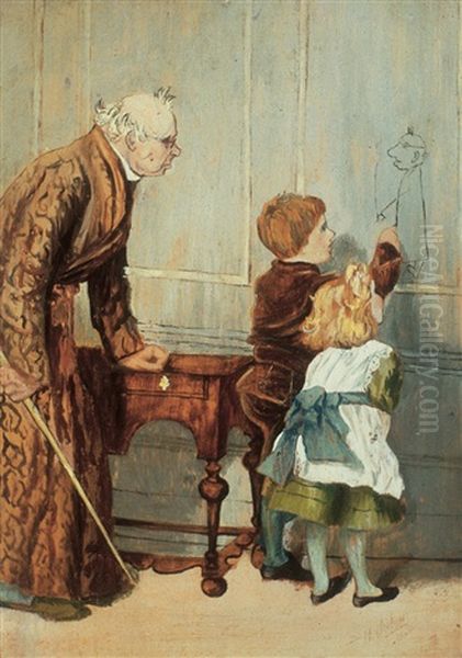 Les Caricaturistes Oil Painting by Octave-Henri Julien