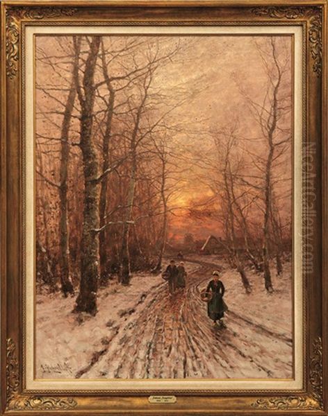 Heimkehr An Einem Winterabend Oil Painting by Johann II Jungblut