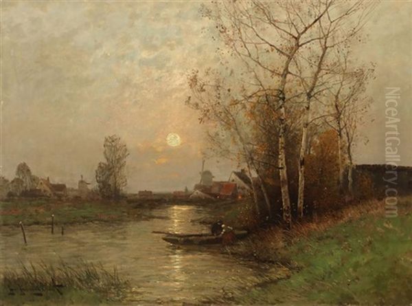 Abendstimmung Am Fluss Oil Painting by Johann II Jungblut