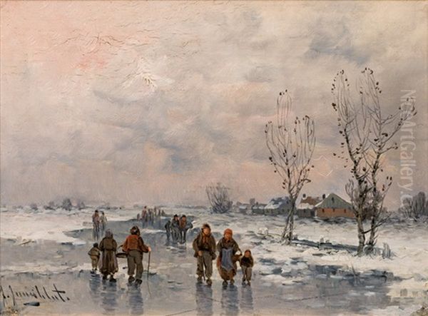 Winter Landscape Oil Painting by Johann II Jungblut