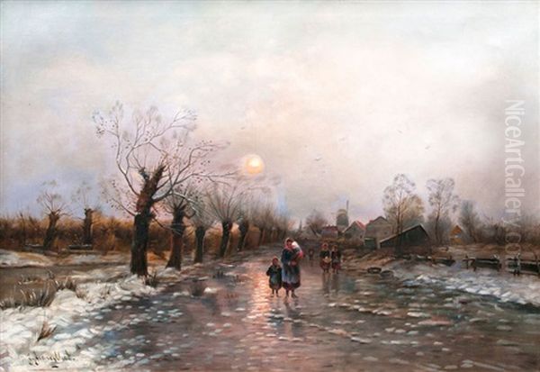 Winterabend Oil Painting by Johann II Jungblut
