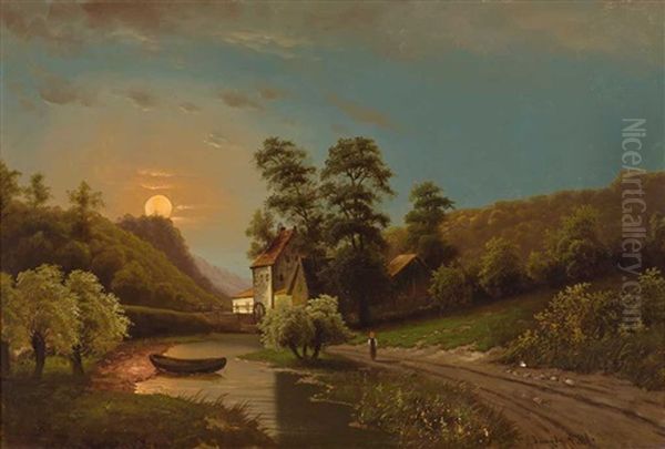 Mondscheinlandschaft Oil Painting by Johann II Jungblut