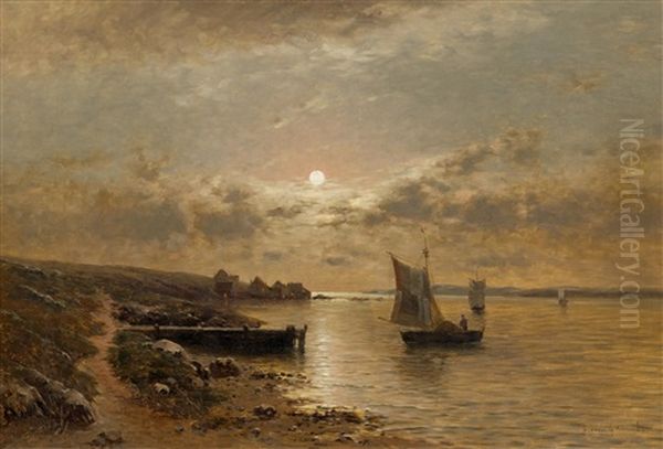 A North German Coastal Landscape Oil Painting by Johann II Jungblut