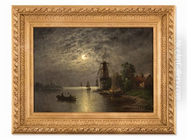 Nocturnal Landscape Oil Painting by Johann II Jungblut