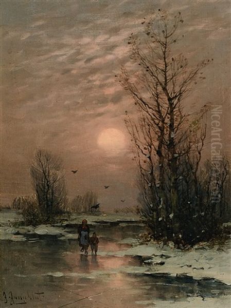 Winterlandschaft Im Abendlicht Oil Painting by Johann II Jungblut