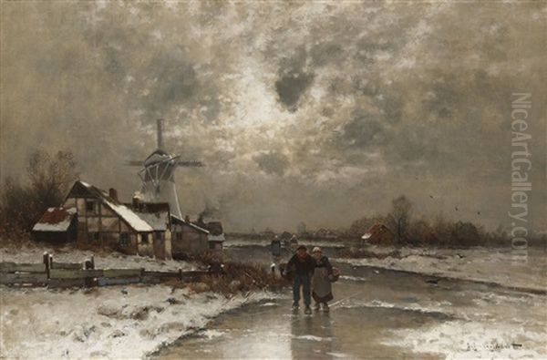 Hollandische Winterlandschaft Oil Painting by Johann II Jungblut