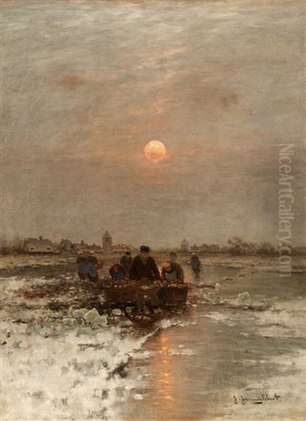 Wintertag Auf Dem Eis Oil Painting by Johann II Jungblut