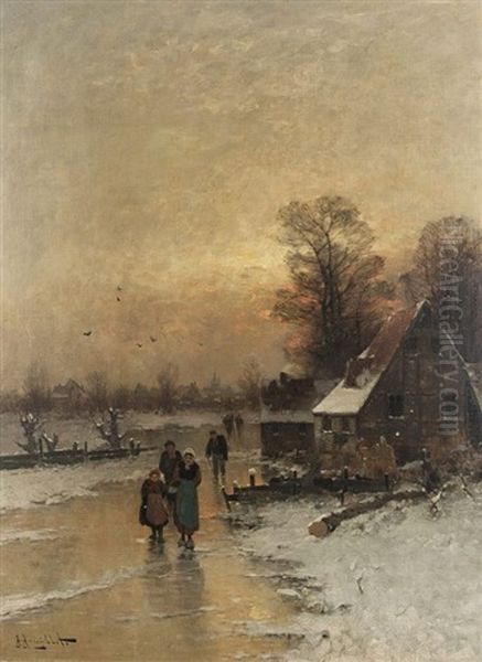 Heimkehr Am Winterabend Oil Painting by Johann II Jungblut