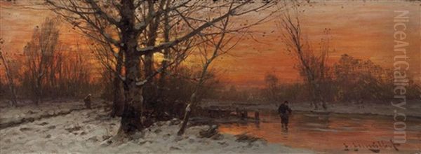 Reisigsammler In Winterlandschaft Oil Painting by Johann II Jungblut