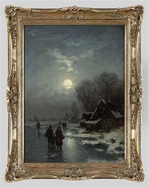 Heimkehr Bei Vollmond Im Winter Oil Painting by Johann II Jungblut