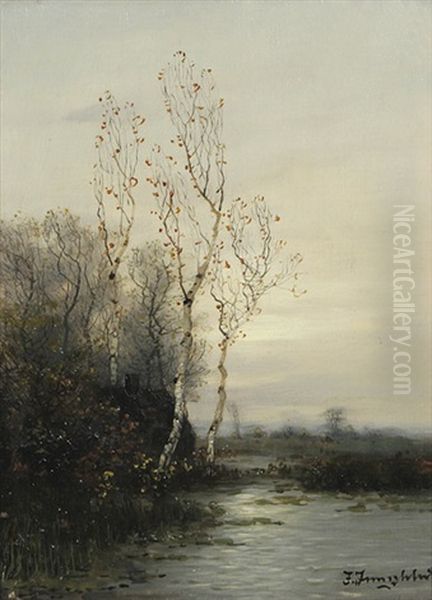 Birken Am Bach Oil Painting by Johann II Jungblut