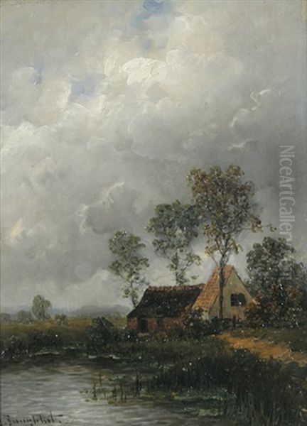 Bauernhaus Am See Oil Painting by Johann II Jungblut