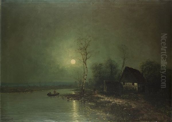 Vollmond Am Ufer Oil Painting by Johann II Jungblut