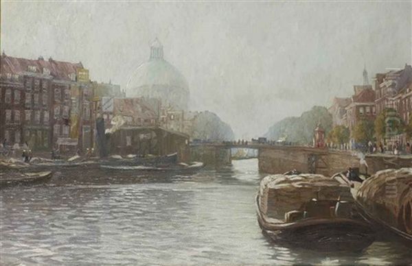 A View Of The Singel, Amsterdam Oil Painting by Johann II Jungblut