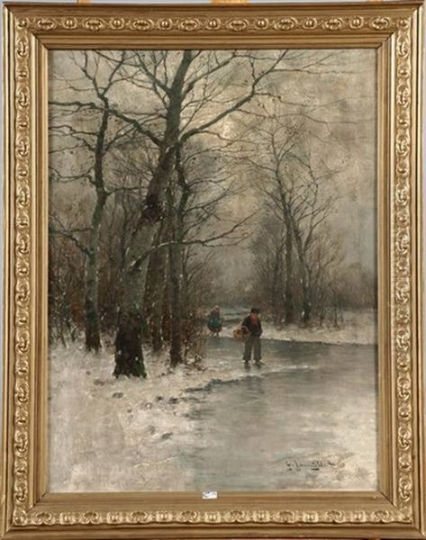 Paysage Hivernal Anime Oil Painting by Johann II Jungblut