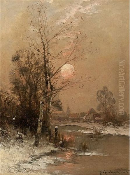 Sonnenuntergang An Einem Winterabend Oil Painting by Johann II Jungblut