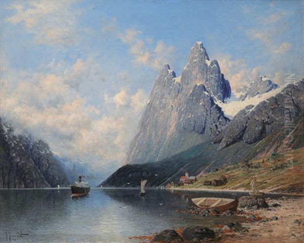 Fjord Landscape Oil Painting by Johann II Jungblut