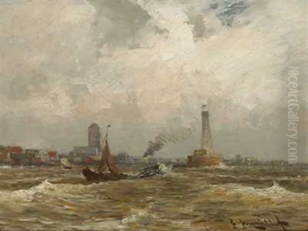 Belebte Hafeneinfahrt Oil Painting by Johann II Jungblut