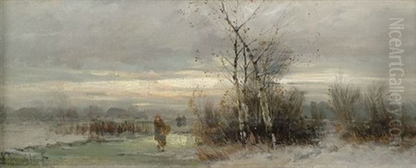 Sommerlandschaft Am Fluss (+ Winterlandschaft Im Abendlicht; Pair) Oil Painting by Johann II Jungblut