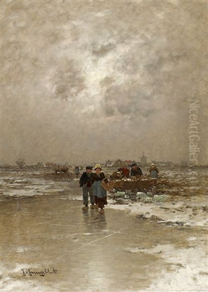 Winterlicher Fischmarkt Oil Painting by Johann II Jungblut