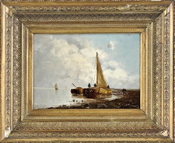 Fischkutter Am Strand Oil Painting by Johann II Jungblut