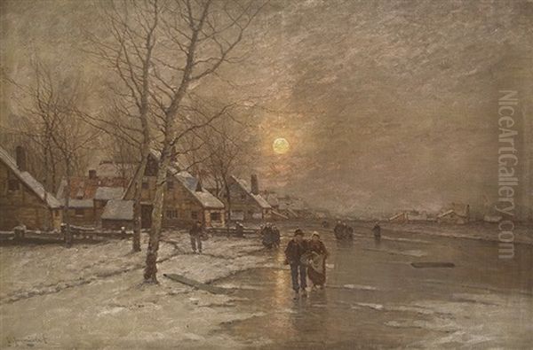 Abend Am Eiskanal Oil Painting by Johann II Jungblut