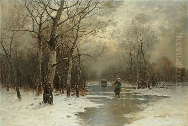 Winterabend Oil Painting by Johann II Jungblut