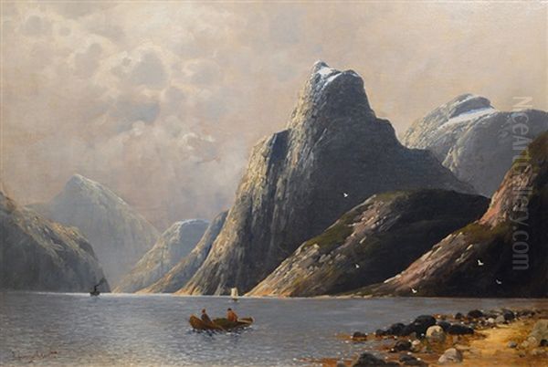 Imposing Fjord Landscape Oil Painting by Johann II Jungblut