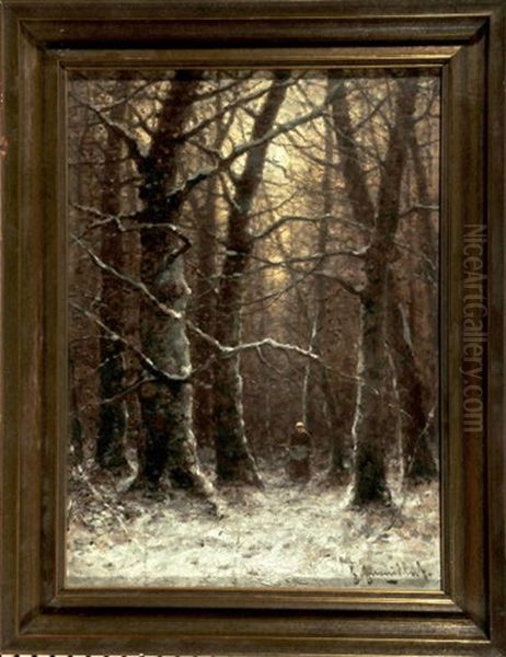 Reisigsammlerin Im Winterwald Oil Painting by Johann II Jungblut