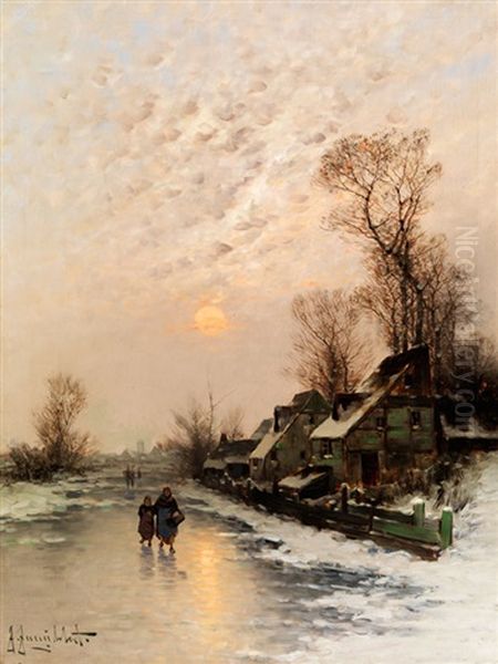 Winterabend Am Niederrhein Oil Painting by Johann II Jungblut