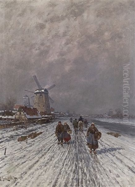 Auf Dem Weg Nahe Der Muhle Oil Painting by Johann II Jungblut