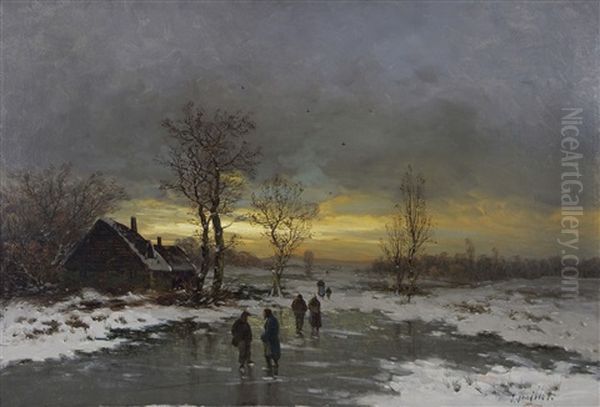 Abendliche Winterlandschaft Oil Painting by Johann II Jungblut