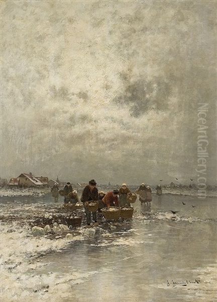 Ice Fisher Oil Painting by Johann II Jungblut