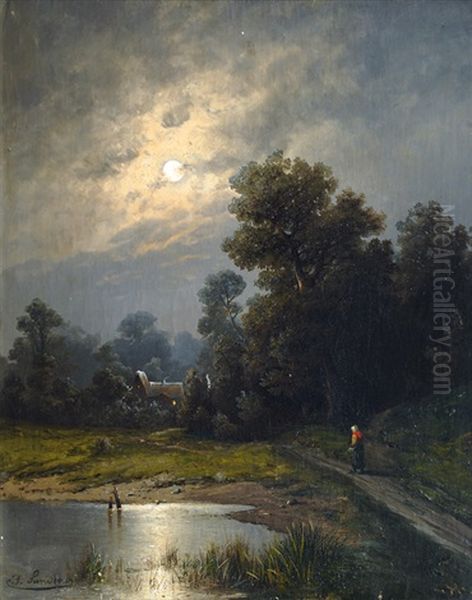 Home Coming In Moonlight Oil Painting by Johann II Jungblut