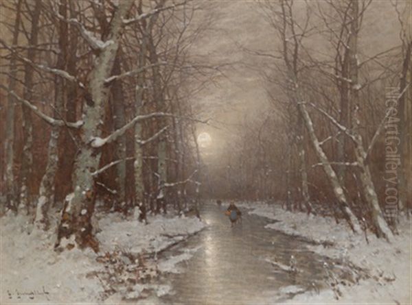 Abendliche Winterlandschaft Mit Einer Reisigsammlerin Oil Painting by Johann II Jungblut