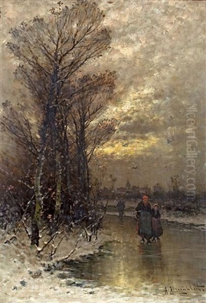 Abendliche Winterlandschaft Oil Painting by Johann II Jungblut