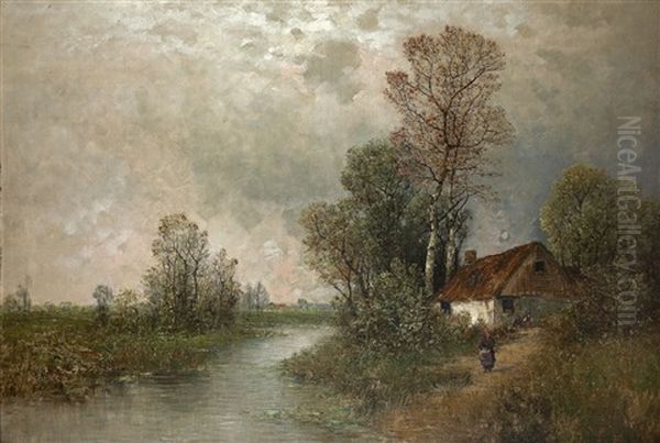 Wasserlandschaft Mit Gehoft Oil Painting by Johann II Jungblut