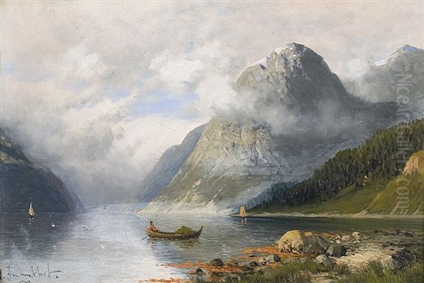 Clouds Above The Fjord Oil Painting by Johann II Jungblut
