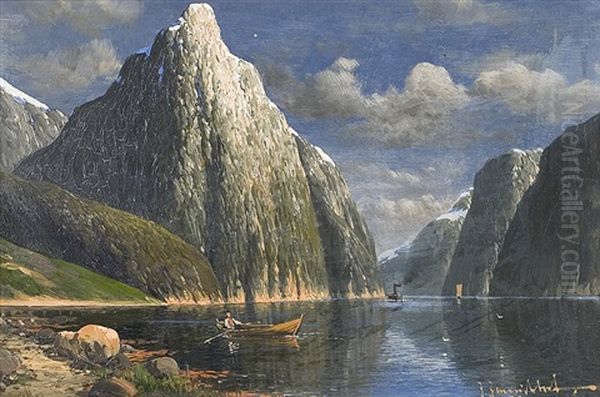 Evening Fjord Landscape Oil Painting by Johann II Jungblut