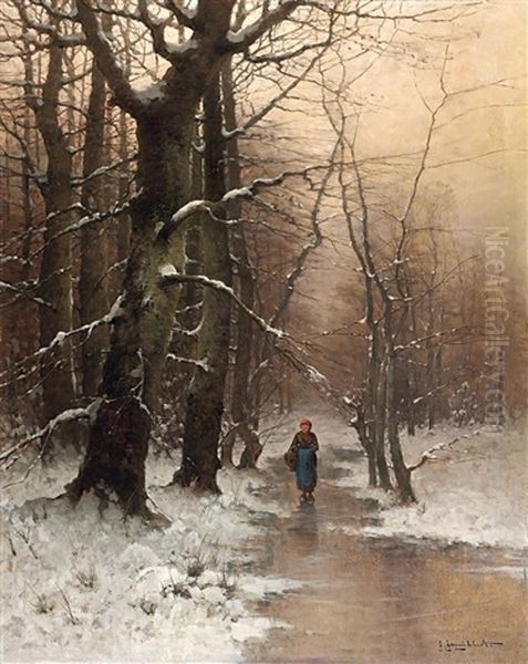 Abendsonne Im Winter Oil Painting by Johann II Jungblut