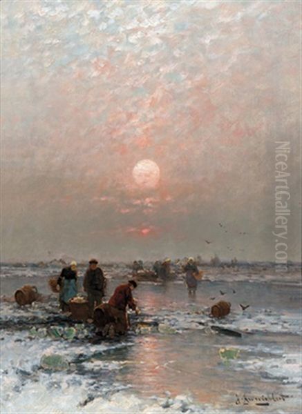 Winterabend Am Niederrhein Oil Painting by Johann II Jungblut