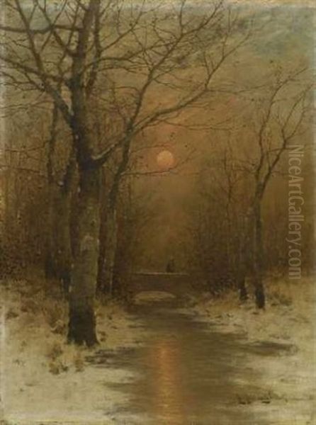 Winterlicher Bachlauf Im Abendlicht Oil Painting by Johann II Jungblut