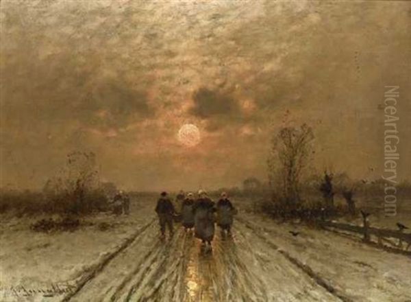 Winterlandschaft Im Abendlicht Mit Heimkehrenden Bauern Oil Painting by Johann II Jungblut