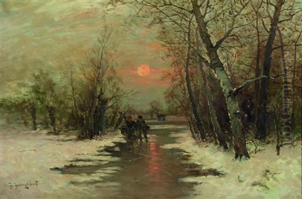 Heimkehrende Bauern Auf Dem Vereisten Weg Oil Painting by Johann II Jungblut